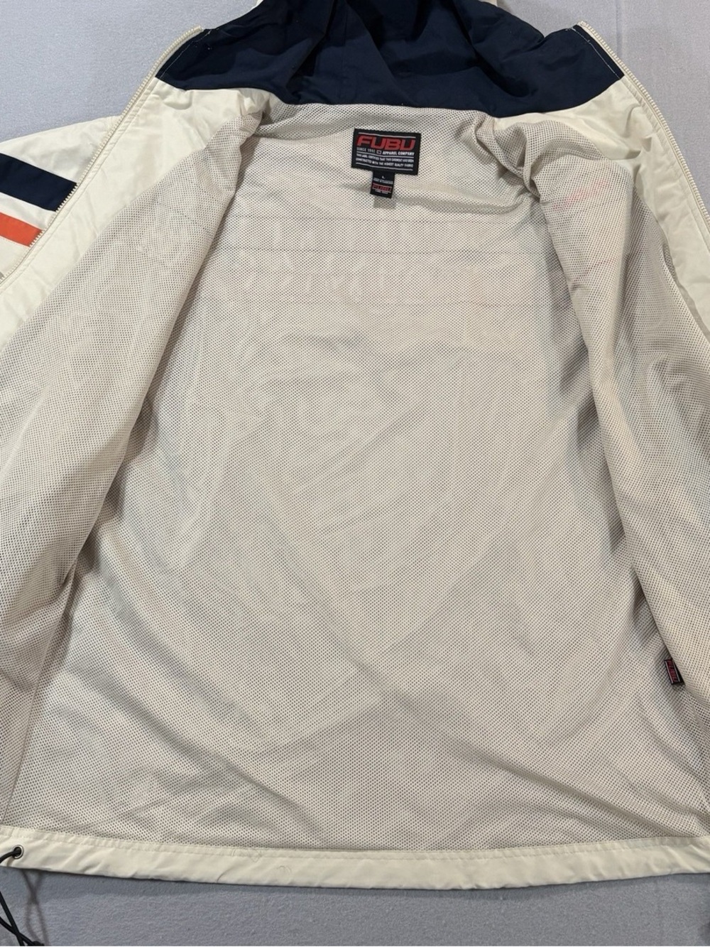 Vintage Fubu Track Suit Jacket Sz large 90s Baggy Windbreaker Swishy Cream - Picture 4 of 9